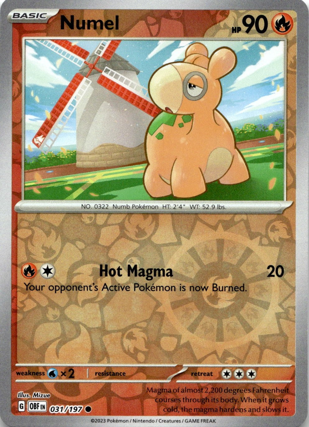 Numel 031/197 Common Obsidian Flames Pokemon Reverse Holo Near Mint