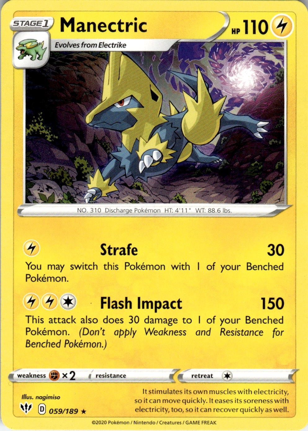Manectric 059/189 Rare Darkness Ablaze Pokemon Near Mint