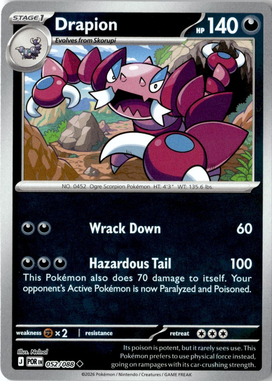 2026 POKEMON DRAPION 052/088 UNCOMMON PERFECT ORDER REVERSE HOLO NEAR MINT