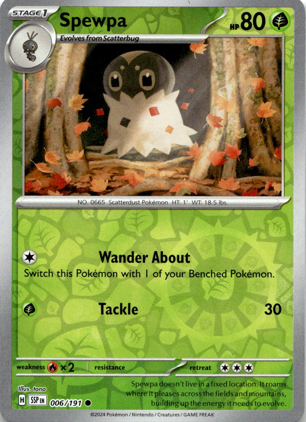 Spewpa 006/191 Common Surging Sparks Pokemon Reverse Holo Near Mint