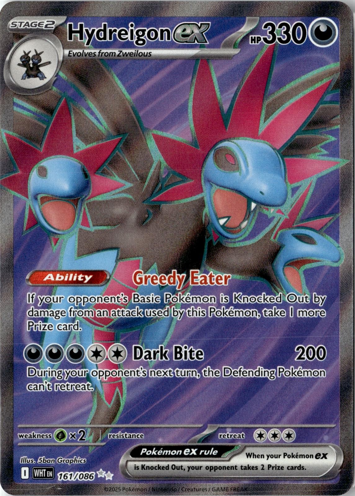 2025 POKEMON HYDREIGON EX 161/086 HOLO ULTRA RARE WHITE FLARE NEAR MINT
