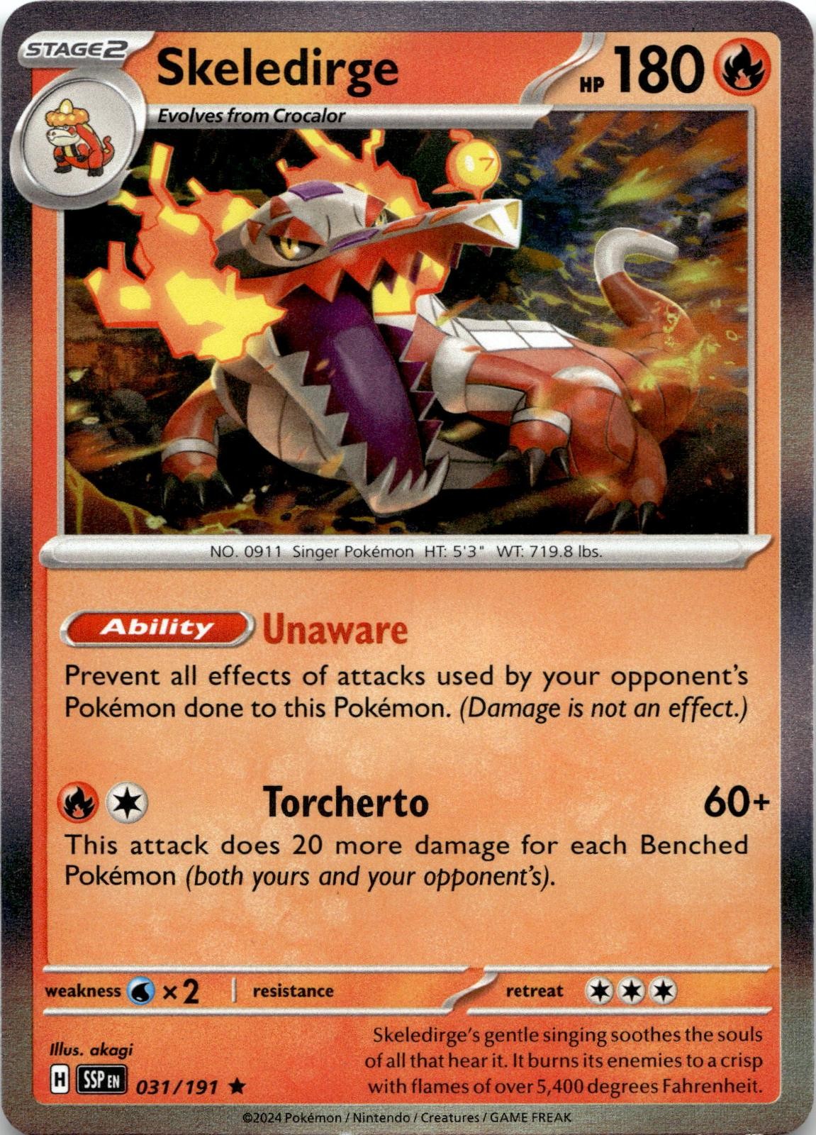 Skeledirge 031/191 Rare Surging Sparks Pokemon Holo Near Mint