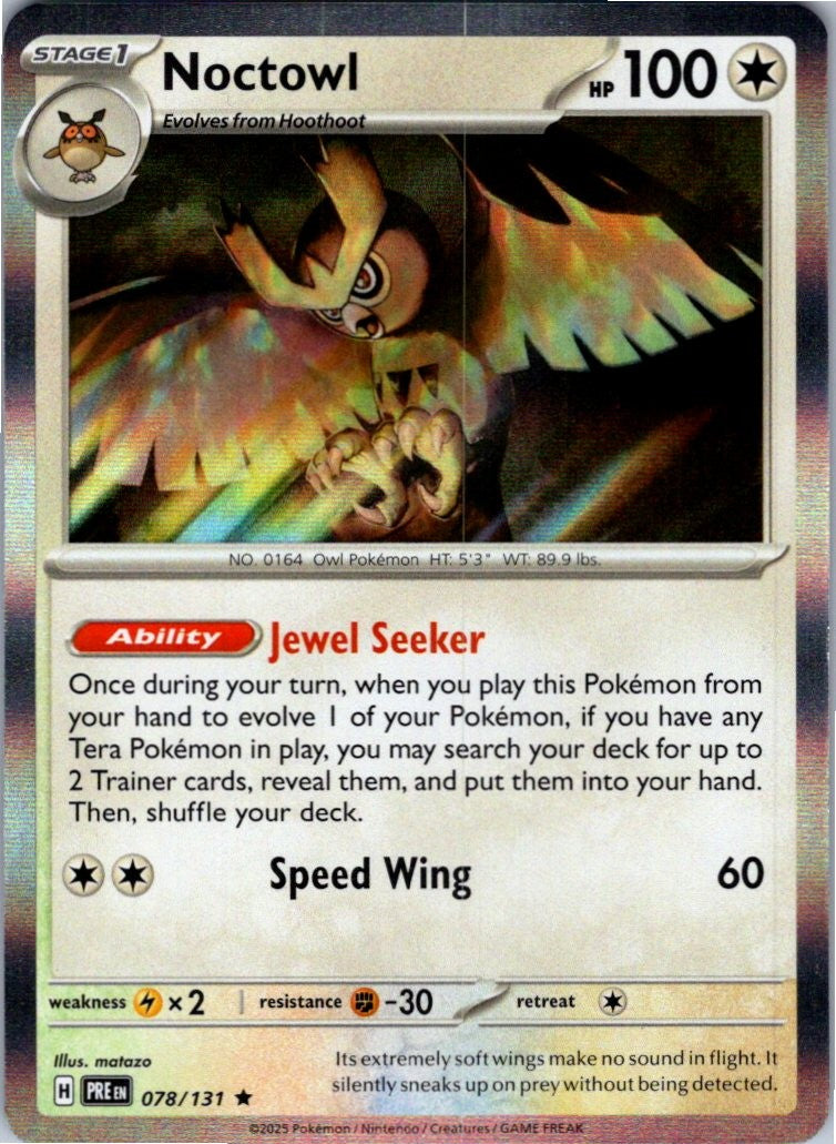 Noctowl 078/131 Holo Rare Prismatic Evolutions Pokemon Near Mint