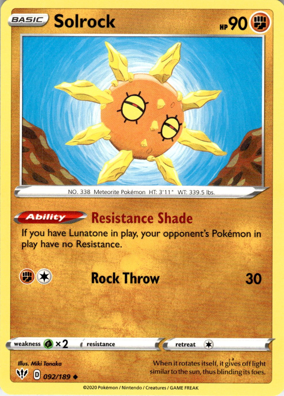 Solrock 092/189 Uncommon Darkness Ablaze Pokemon Near Mint