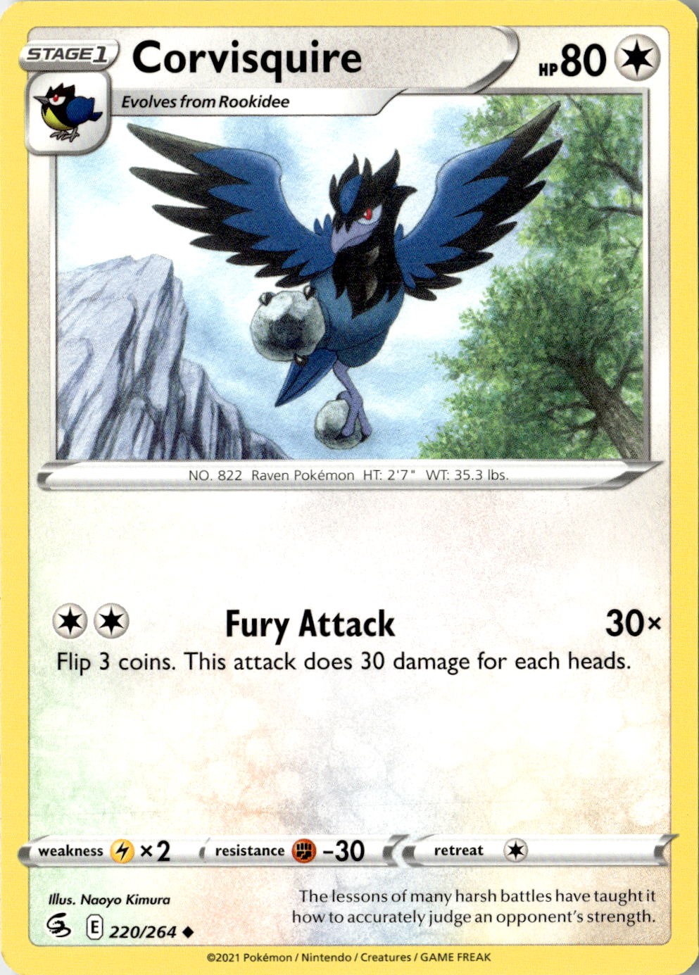 2021 POKEMON CORVISQUIRE 220/264 UNCOMMON FUSION STRIKE NEAR MINT