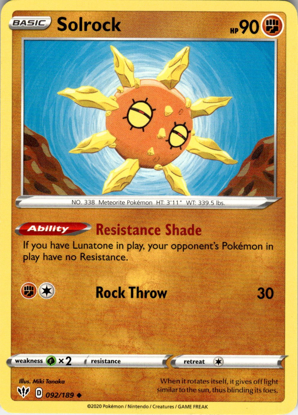 Solrock 092/189 Uncommon Darkness Ablaze Pokemon Near Mint