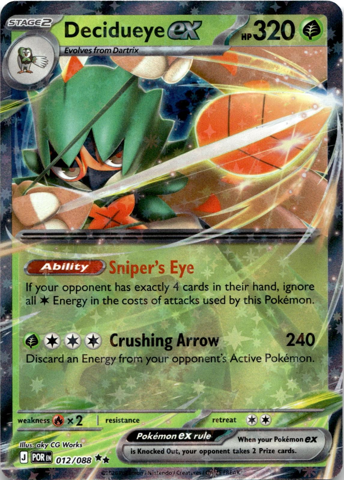 Decidueye ex 012/088 Double Rare Perfect Order Pokemon Holo Near Mint