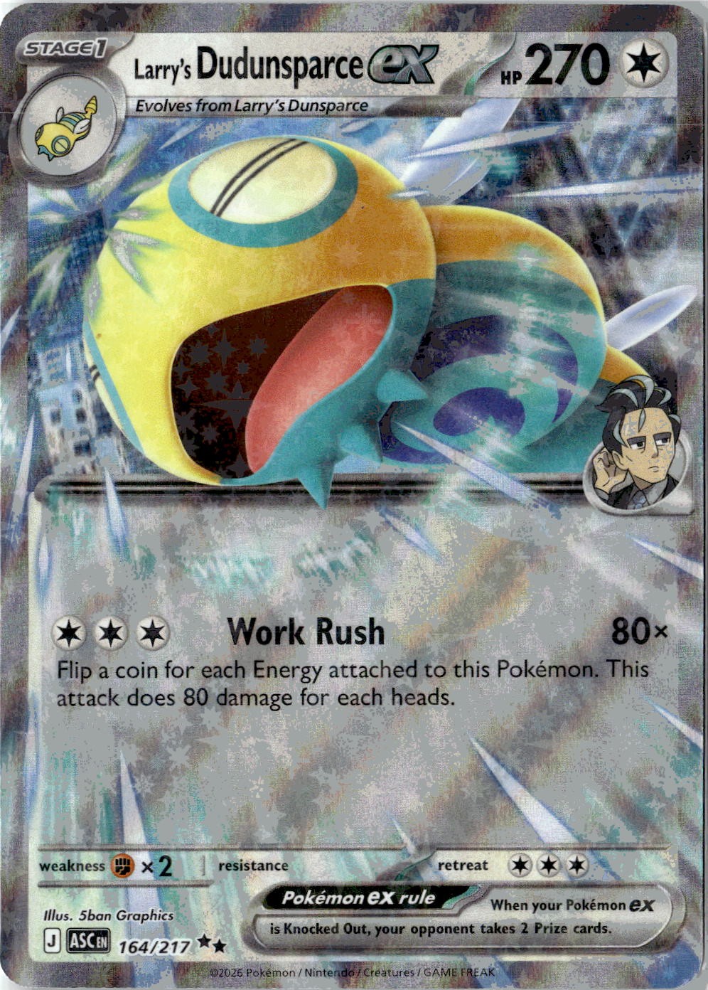 2026 POKEMON LARRY'S DUDUNSPARCE EX 164/217 DOUBLE RARE ASCENDED HEROES HOLO NM