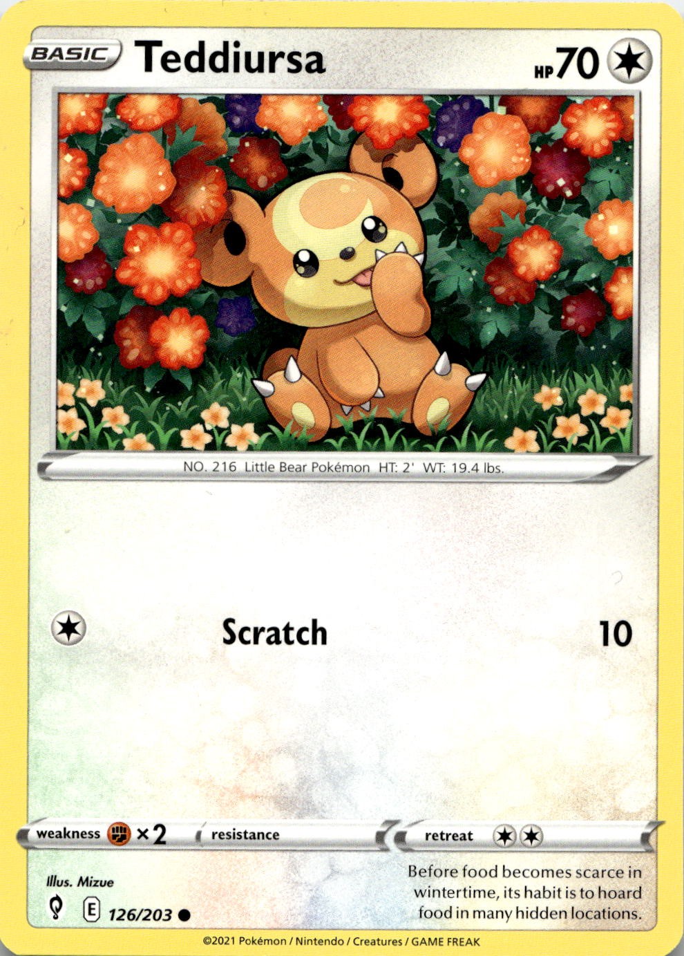 Teddiursa 126/203 Common Evolving Skies Pokemon Lightly Played