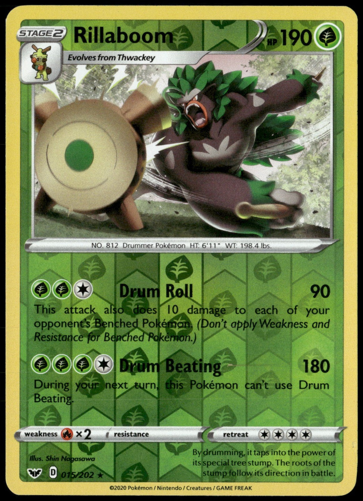 Rillaboom (015) Reverse Holo Rare SWSH01: Sword & Shield Base Set 015/202 NM