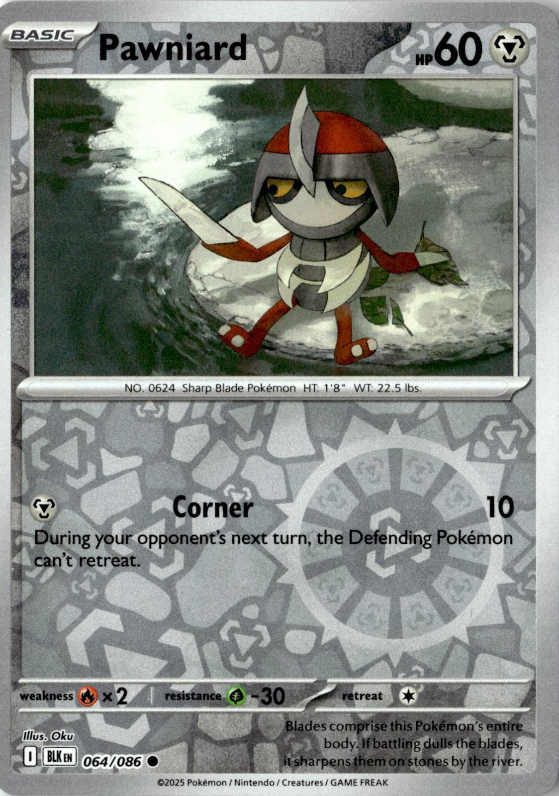2025 POKEMON PAWNIARD 064/086 COMMON BLACK BOLT REVERSE HOLO NEAR MINT