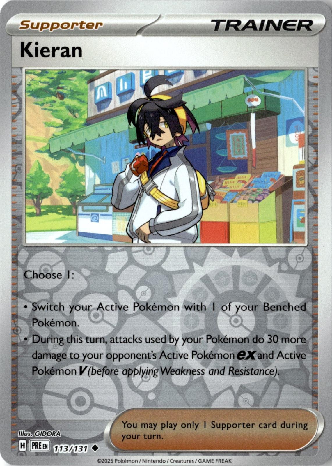 POKEMON KIERAN (POKE BALL PATTERN) 113/131 UNCOMMON PRISMATIC EVOLUTIONS HOLO NM