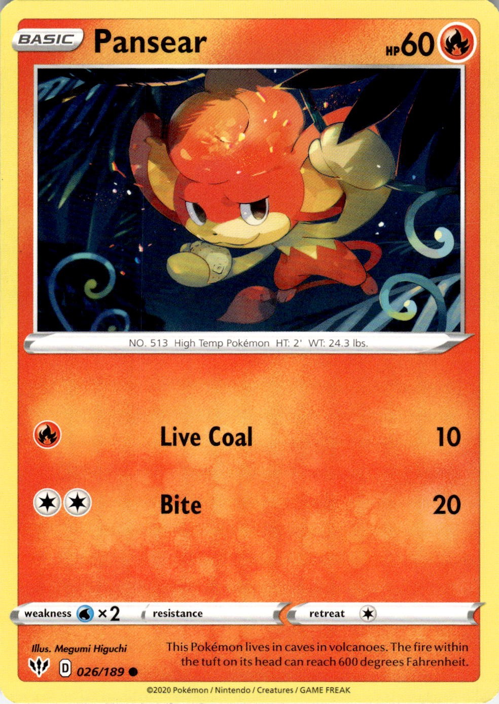 Pansear 026/189 Common Darkness Ablaze Pokemon Near Mint