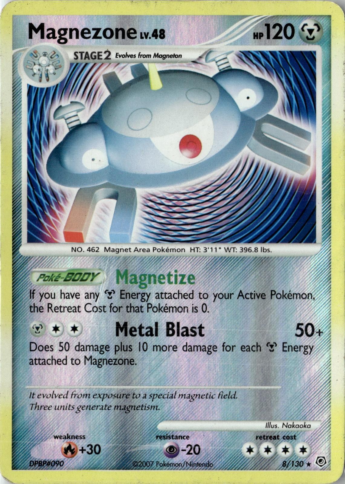 2007 POKEMON MAGNEZONE 8/130 RARE DIAMOND & PEARL REVERSE HOLO LIGHTLY PLAYED