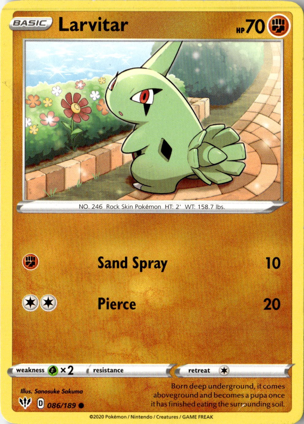 2020 POKEMON LARVITAR 086/189 COMMON DARKNESS ABLAZE NEAR MINT