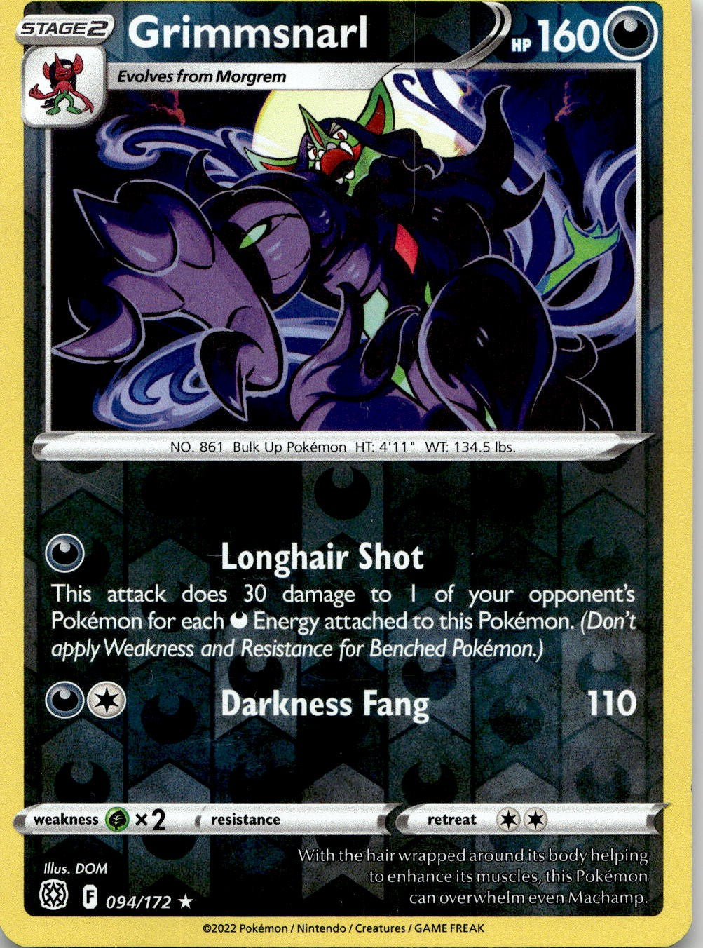 Grimmsnarl 094/172 Rare Brilliant Stars Pokemon Reverse Holo Near Mint