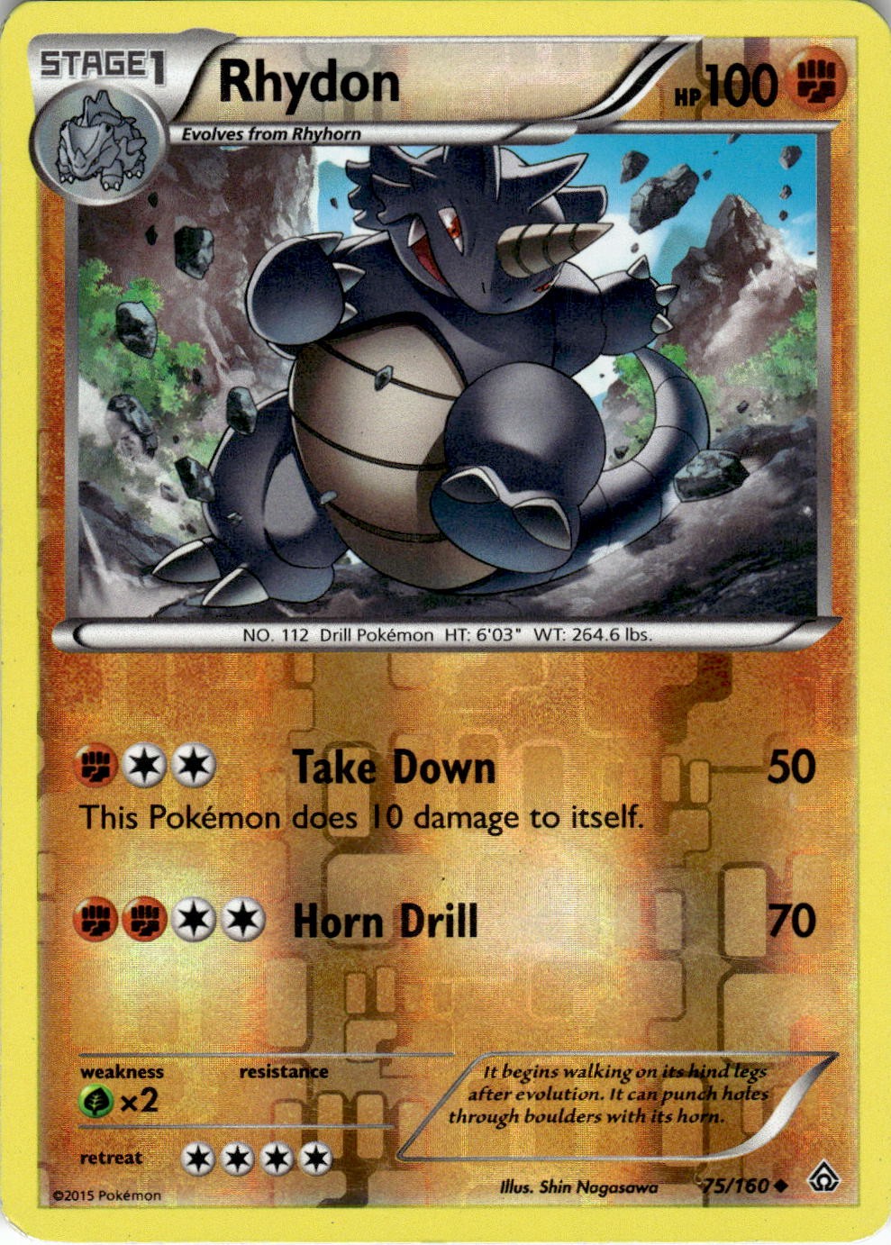 Rhydon 75/160 Uncommon Primal Clash Pokemon Reverse Holo Near Mint