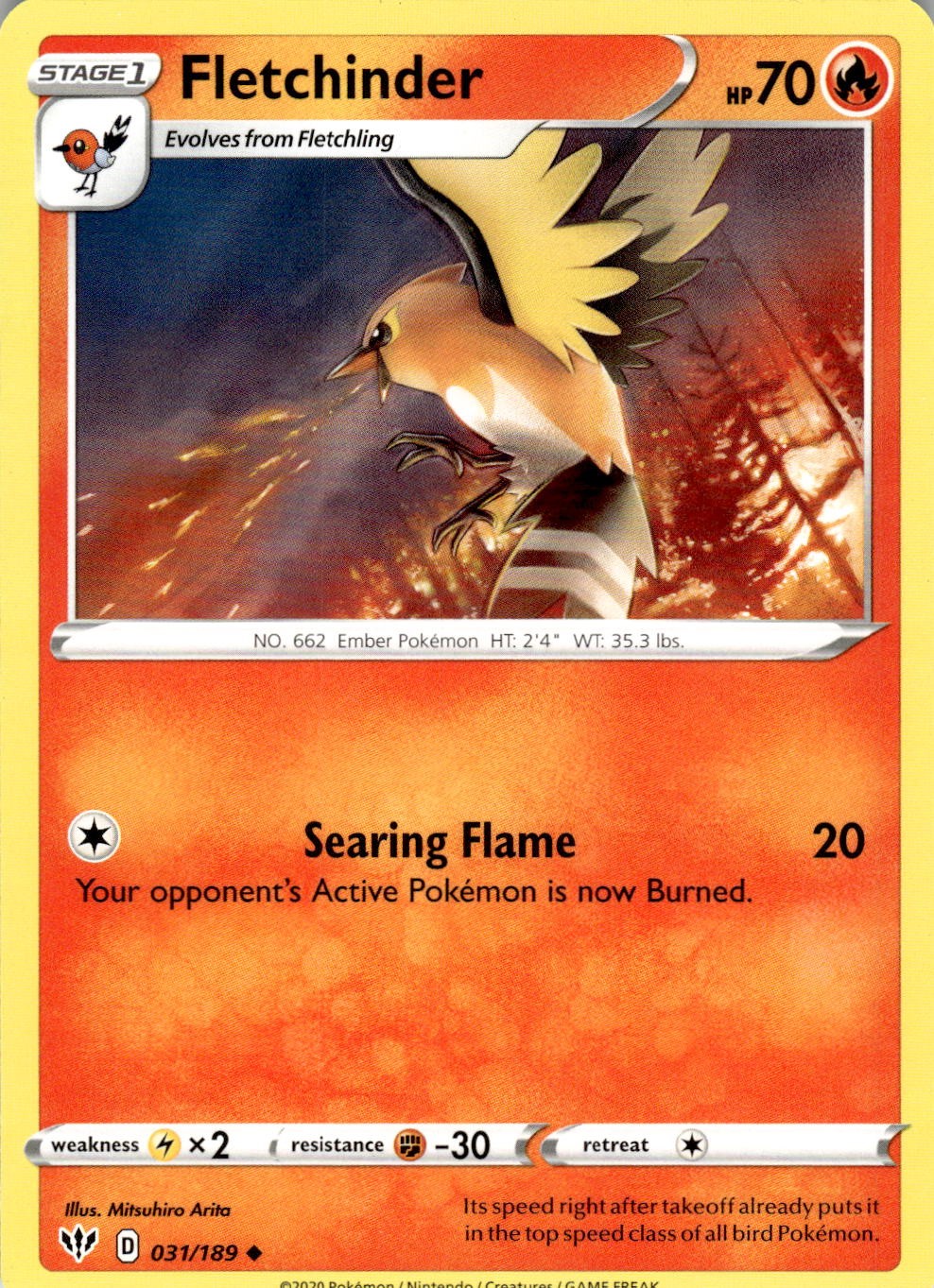Fletchinder 031/189 Uncommon Darkness Ablaze Pokemon Near Mint