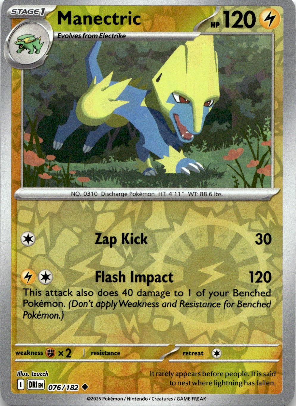 Manectric 076/182 Uncommon Destined Rivals Pokemon Reverse Holo Near Mint