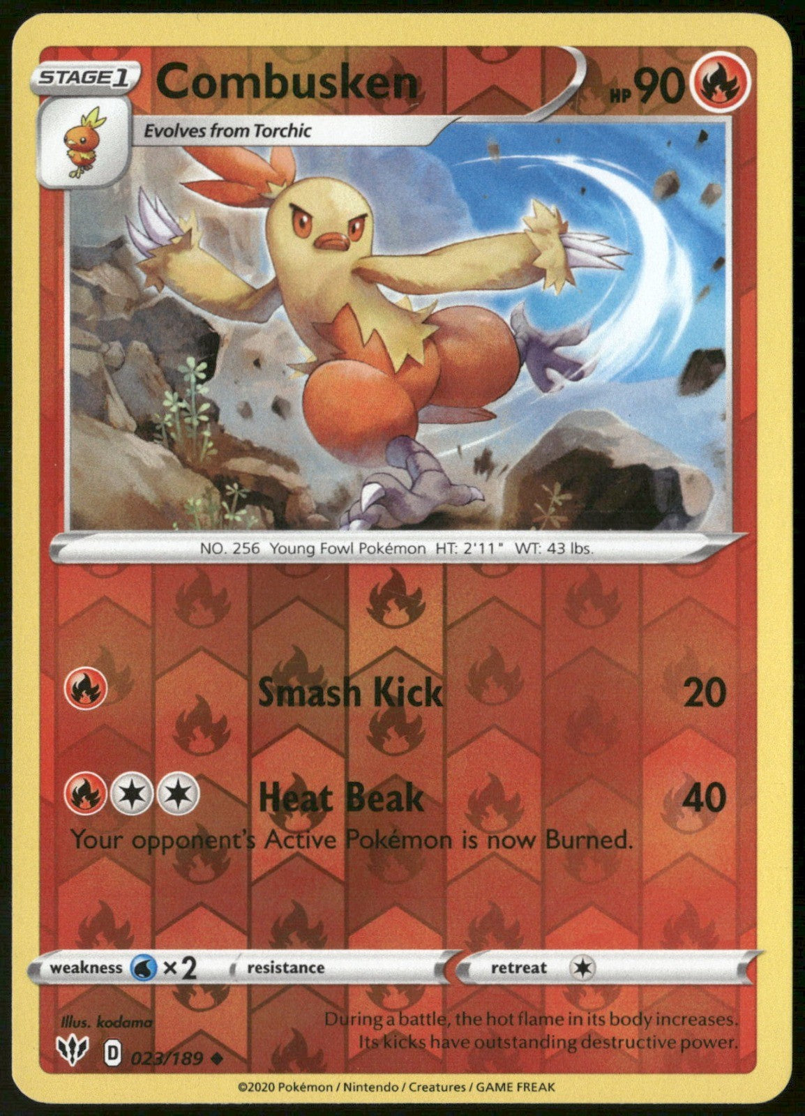 Combusken Reverse Holo Uncommon SWSH03: Darkness Ablaze 023/189 NM