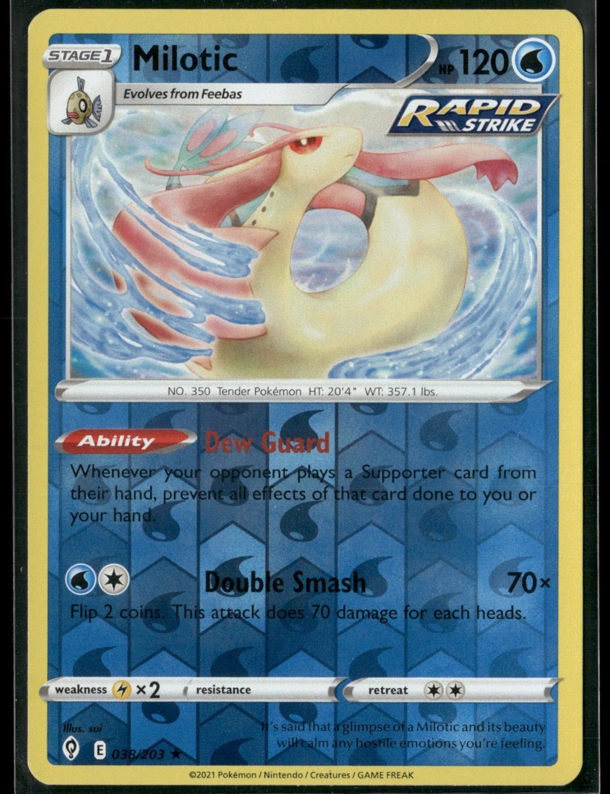 Milotic Reverse Holo Rare SWSH07: Evolving Skies 038/203 NM
