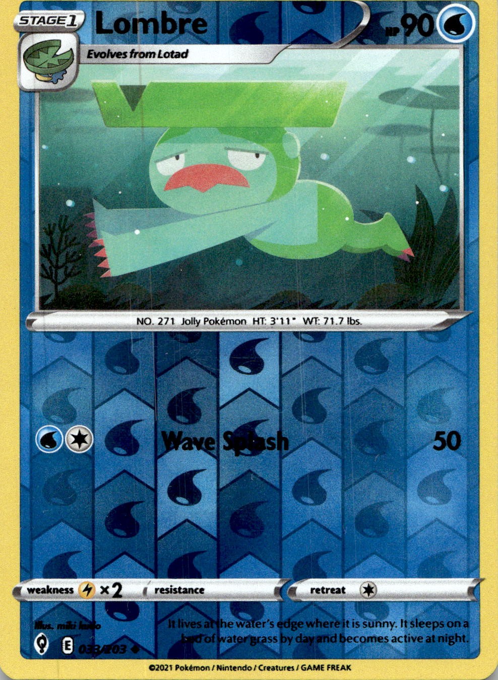 Lombre 033/203 Uncommon Evolving Skies Pokemon Reverse Holo Lightly Played