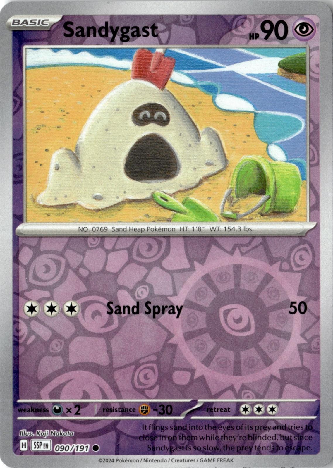 2024 POKEMON SANDYGAST 090/191 COMMON SURGING SPARKS REVERSE HOLO NEAR MINT
