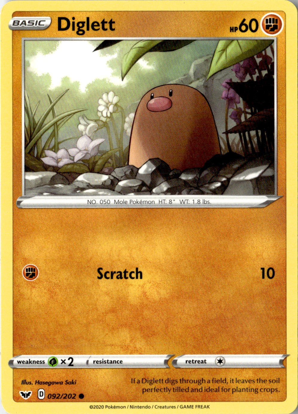 2020 POKEMON DIGLETT 092/202 COMMON SWORD & SHIELD NEAR MINT