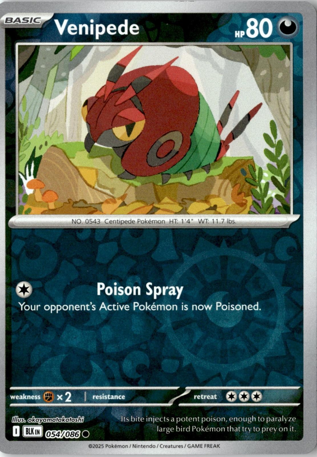 2025 POKEMON VENIPEDE 054/086 COMMON BLACK BOLT REVERSE HOLO NEAR MINT