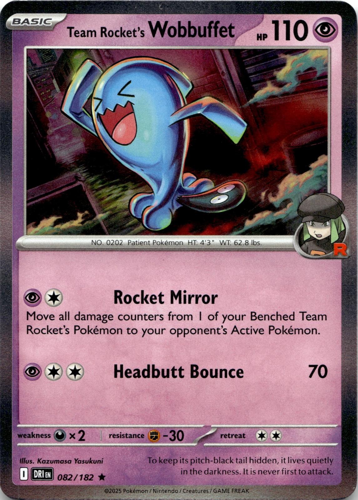 Team Rocket's Wobbuffet 082/182 Rare Destined Rivals Pokemon Holo Near Mint