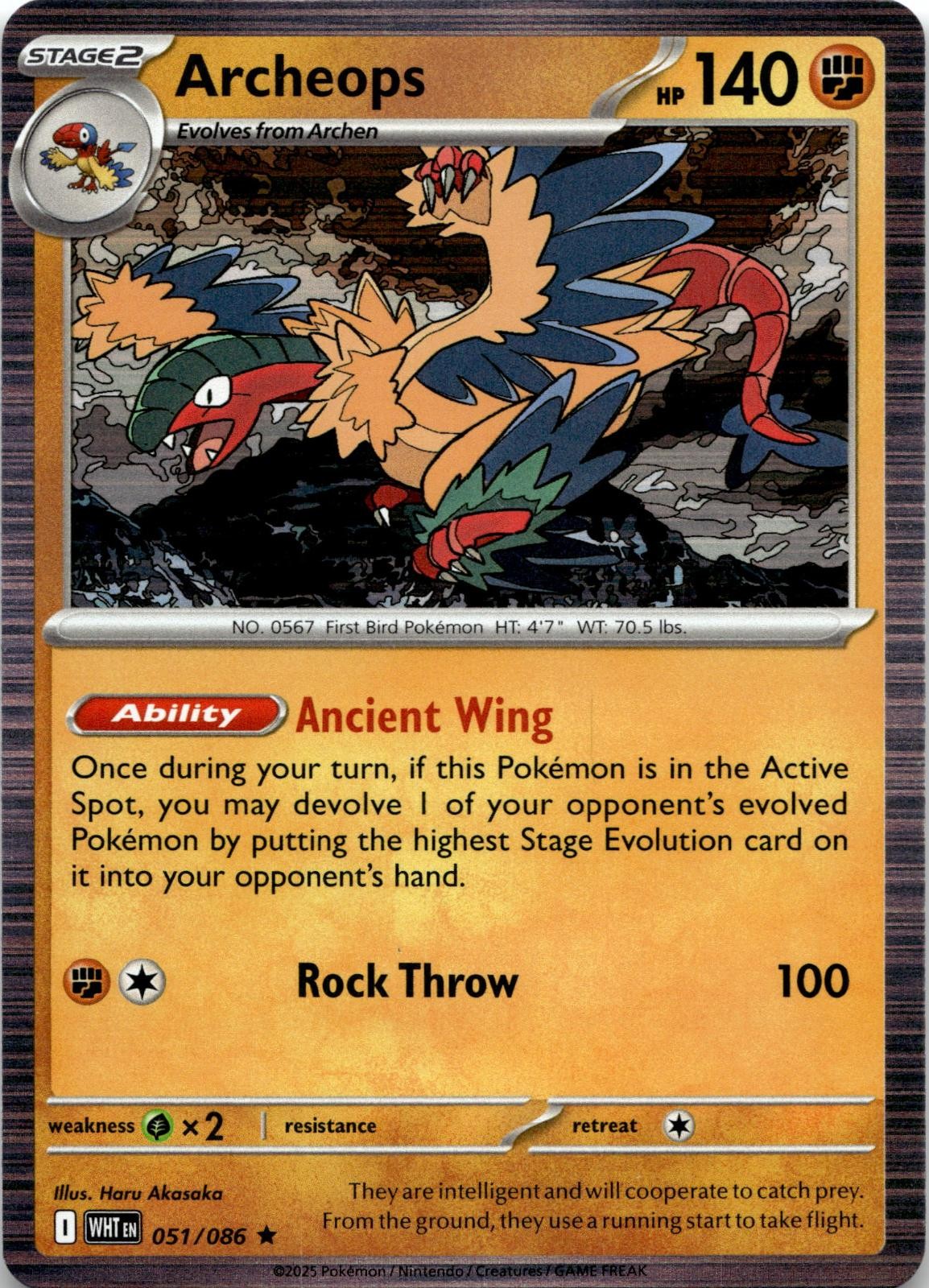 Archeops 051/086 Holo Rare White Flare Pokemon Near Mint