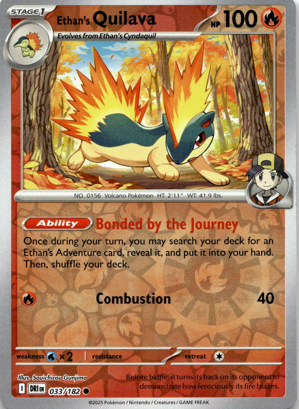 Ethan's Quilava 033/182 Common Destined Rivals Pokemon Reverse Holo Near Mint