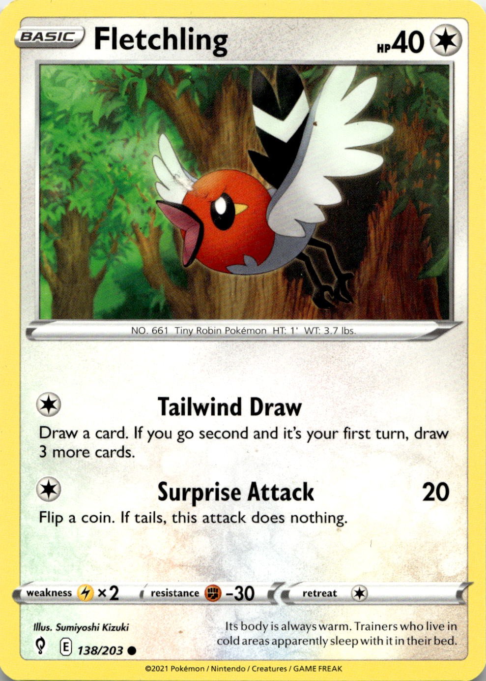 Fletchling 138/203 Common Evolving Skies Pokemon Lightly Played