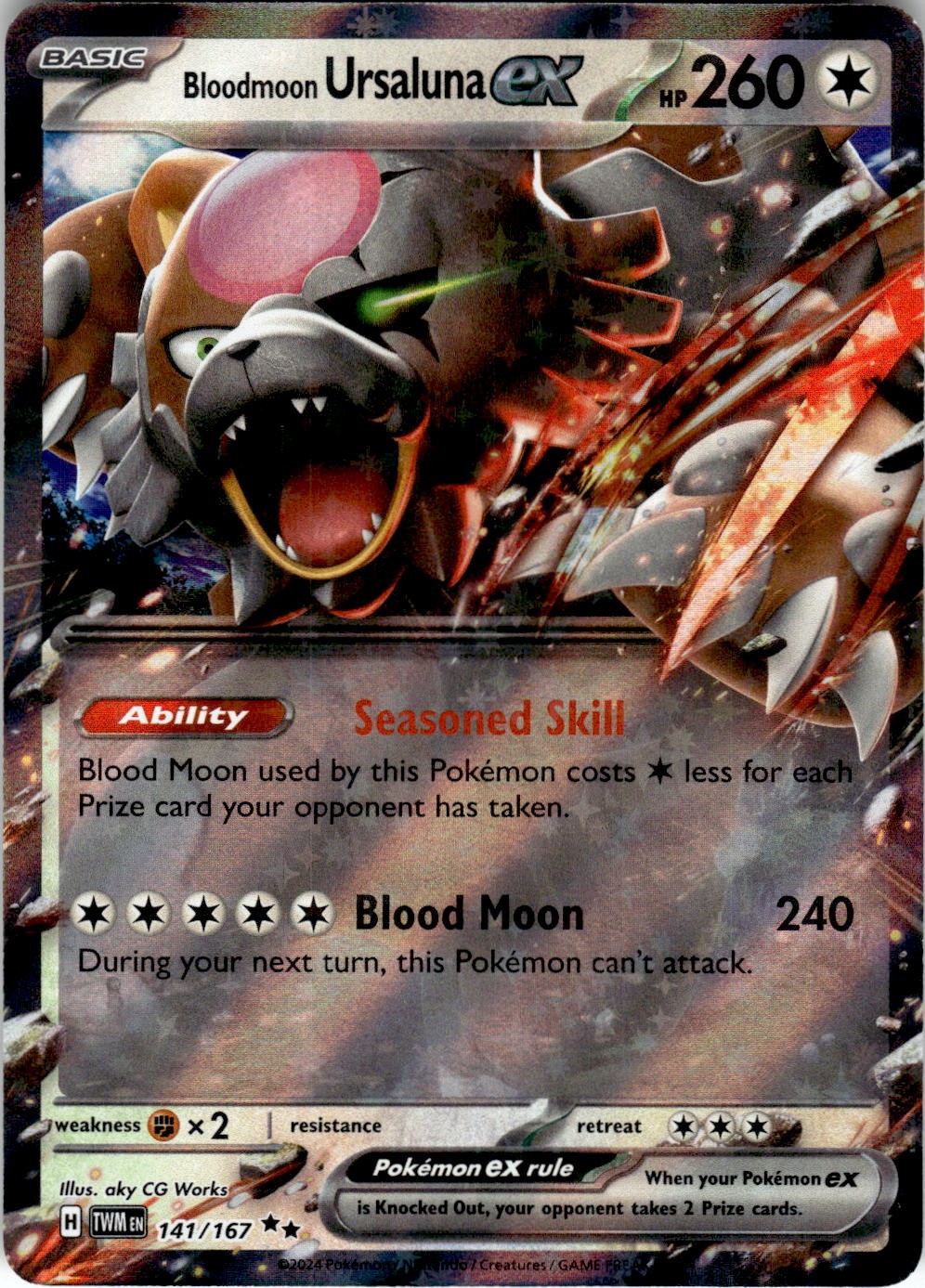 POKEMON BLOODMOON URSALUNA EX 141/167 DOUBLE RARE TWILIGHT MASQUERADE HOLO NM