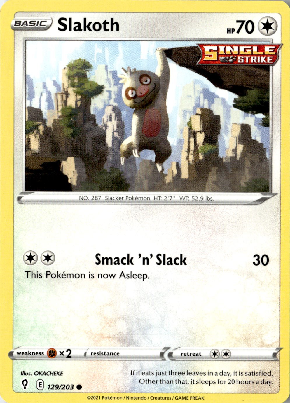 2021 POKEMON SLAKOTH 129/203 COMMON EVOLVING SKIES NEAR MINT