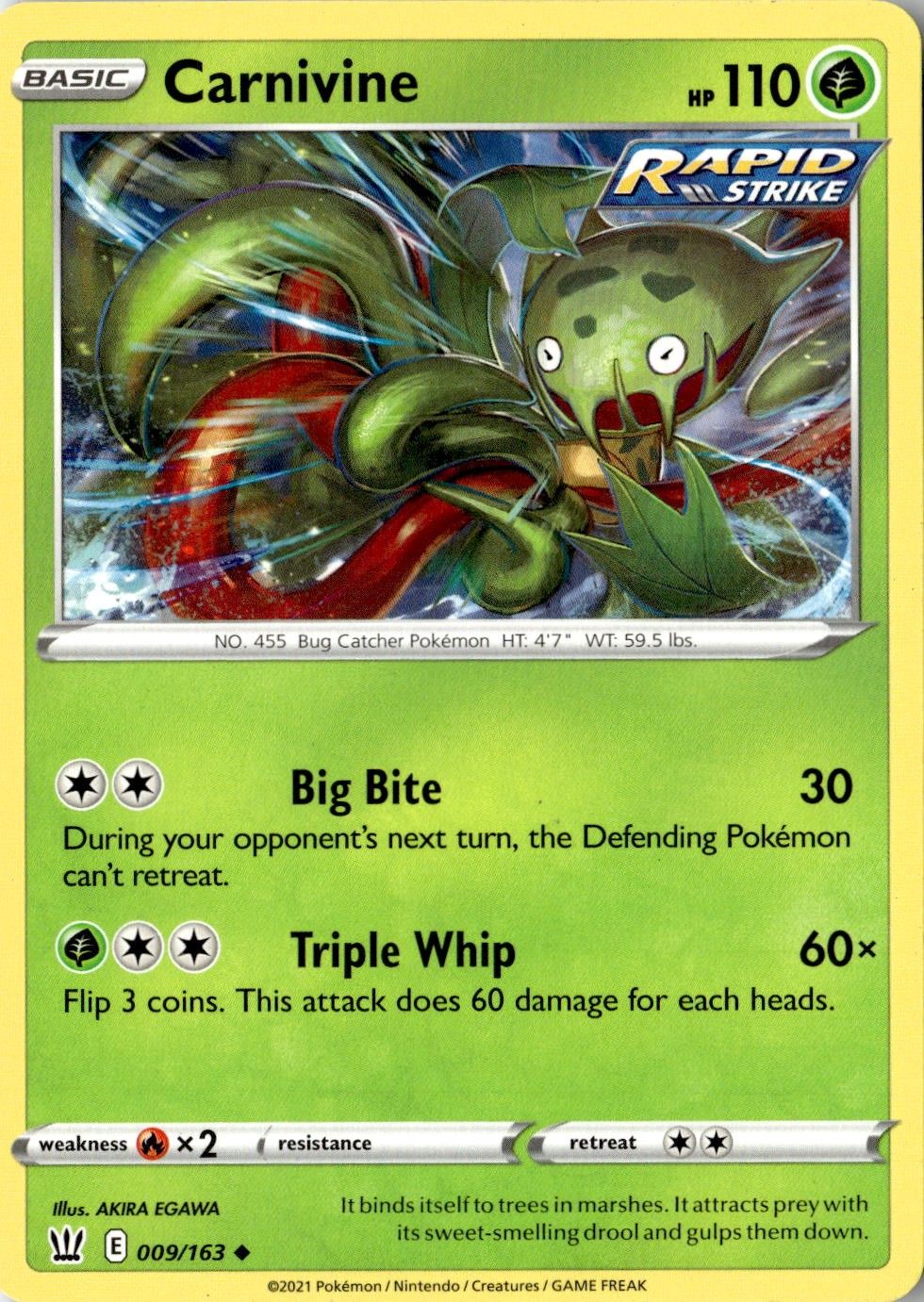 2021 POKEMON CARNIVINE 009/163 UNCOMMON BATTLE STYLES NEAR MINT