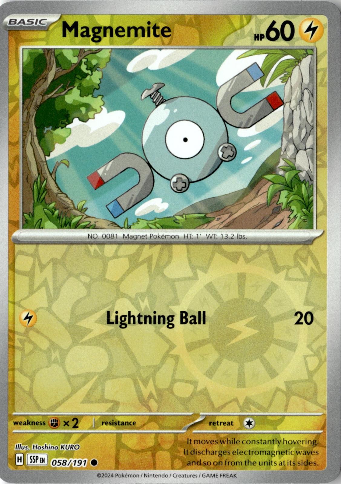 2024 POKEMON MAGNEMITE 058/191 COMMON SURGING SPARKS REVERSE HOLO NEAR MINT