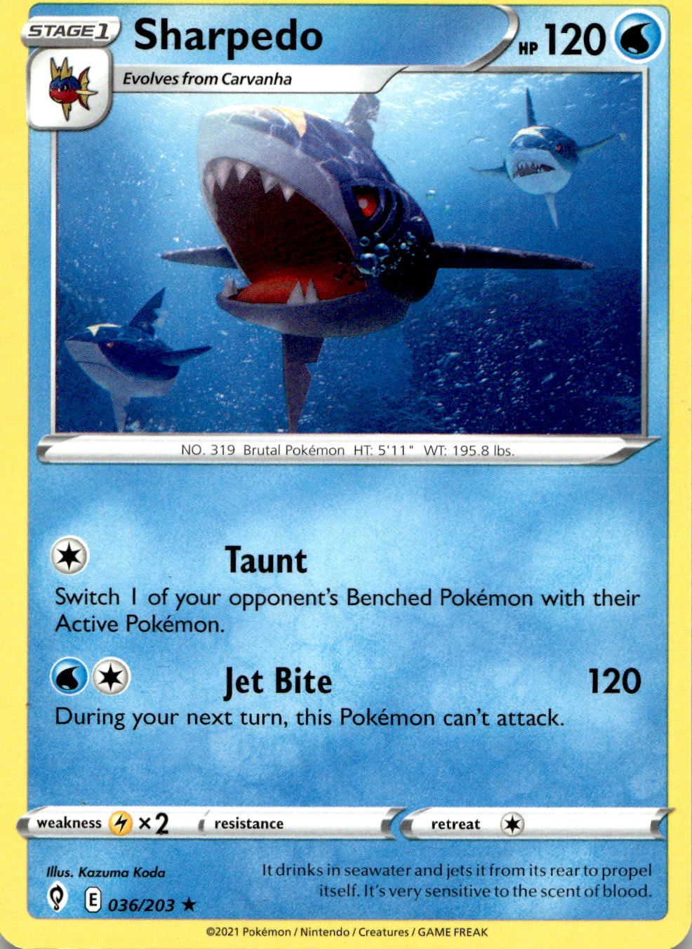 Sharpedo 036/203 Rare Evolving Skies Pokemon Lightly Played
