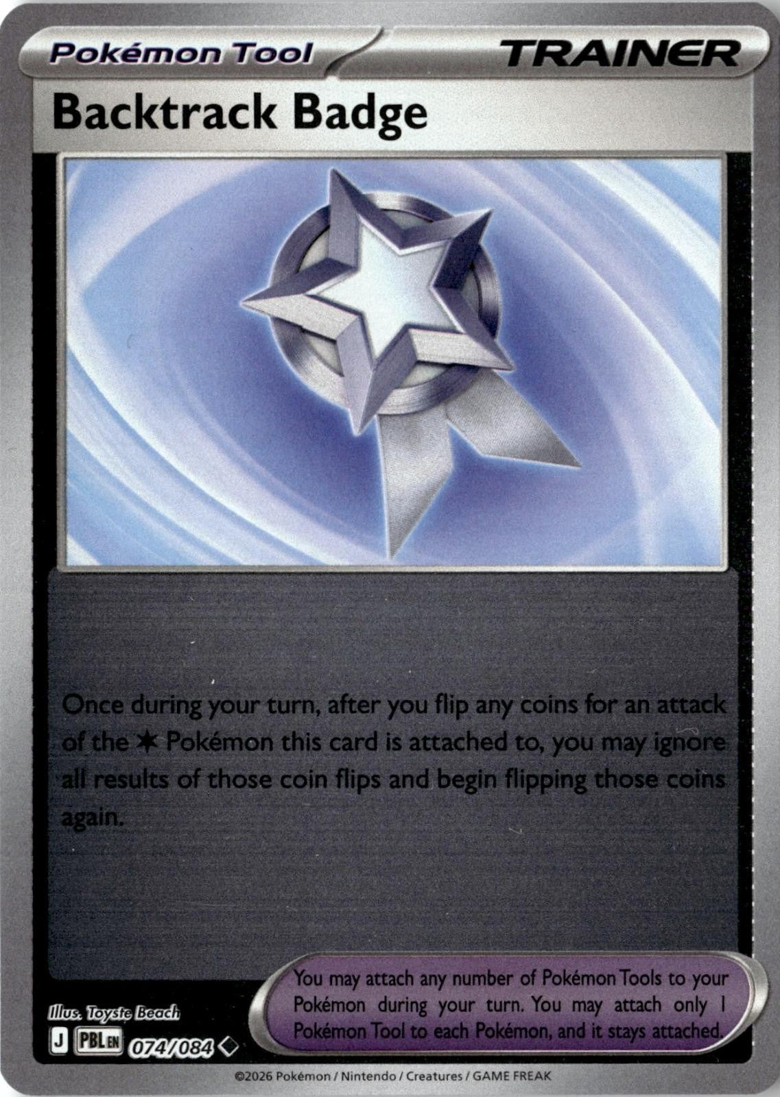 2026 POKEMON BACKTRACK BADGE 074/084 UNCOMMON PITCH BLACK REVERSE HOLO NEAR MINT