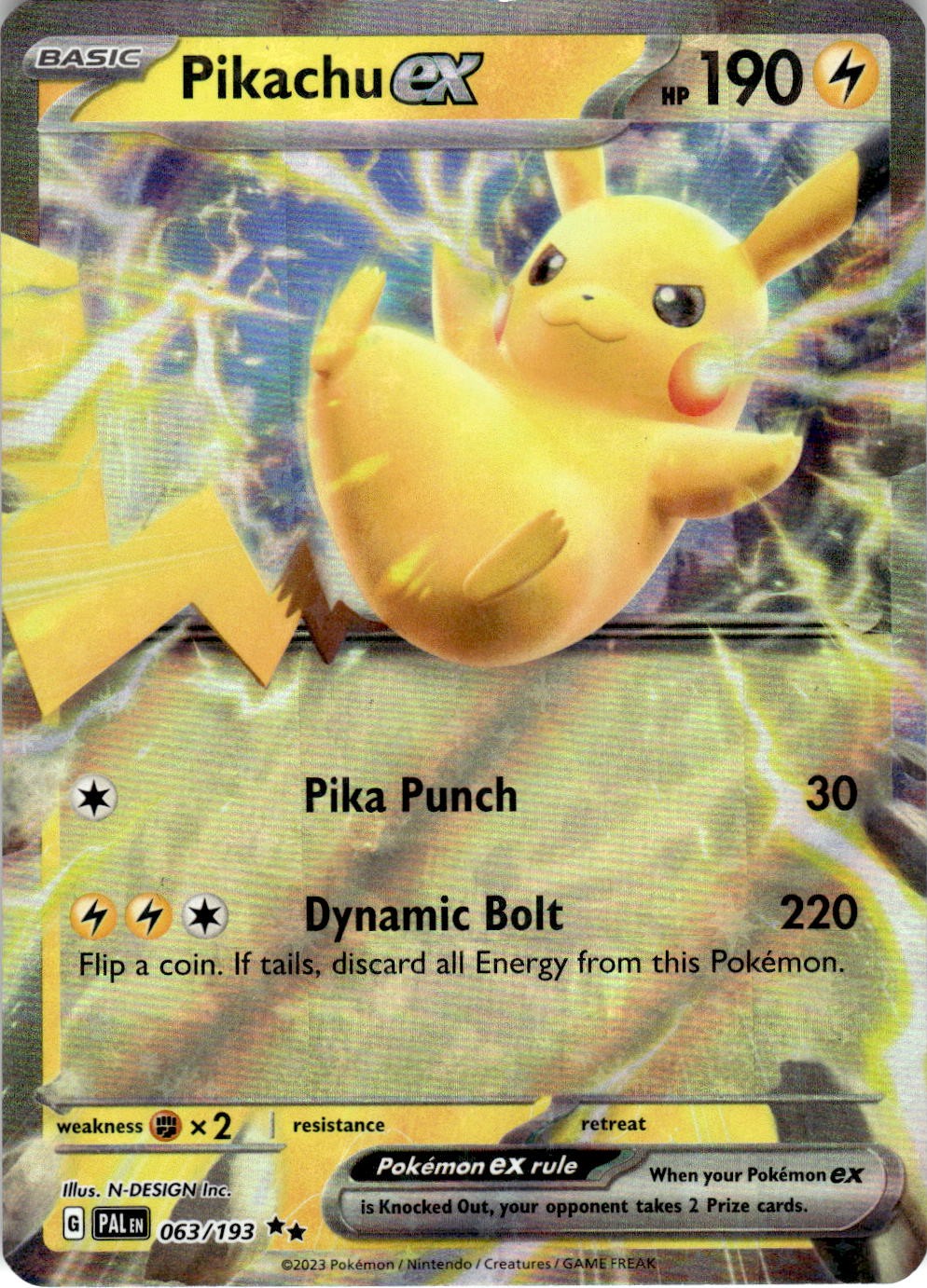 Pikachu ex 063/193 Double Rare Paldea Evolved Pokemon Holo Near Mint