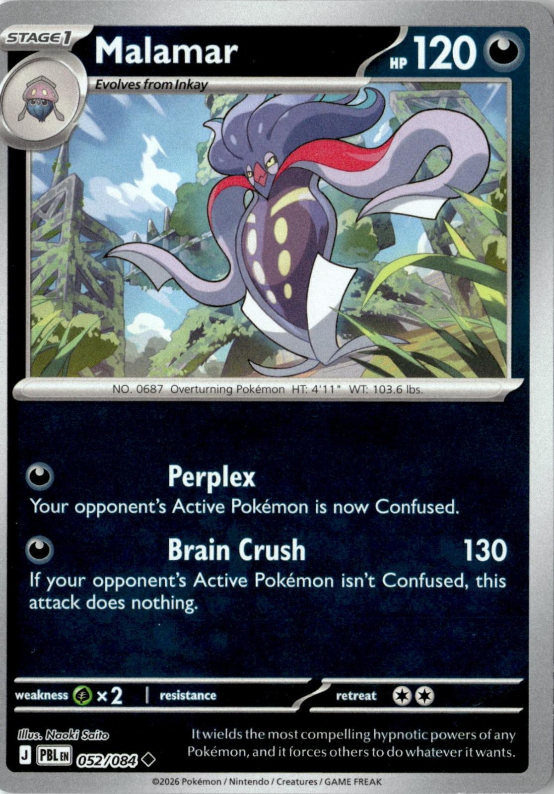 2026 POKEMON MALAMAR 052/084 UNCOMMON PITCH BLACK REVERSE HOLO NEAR MINT