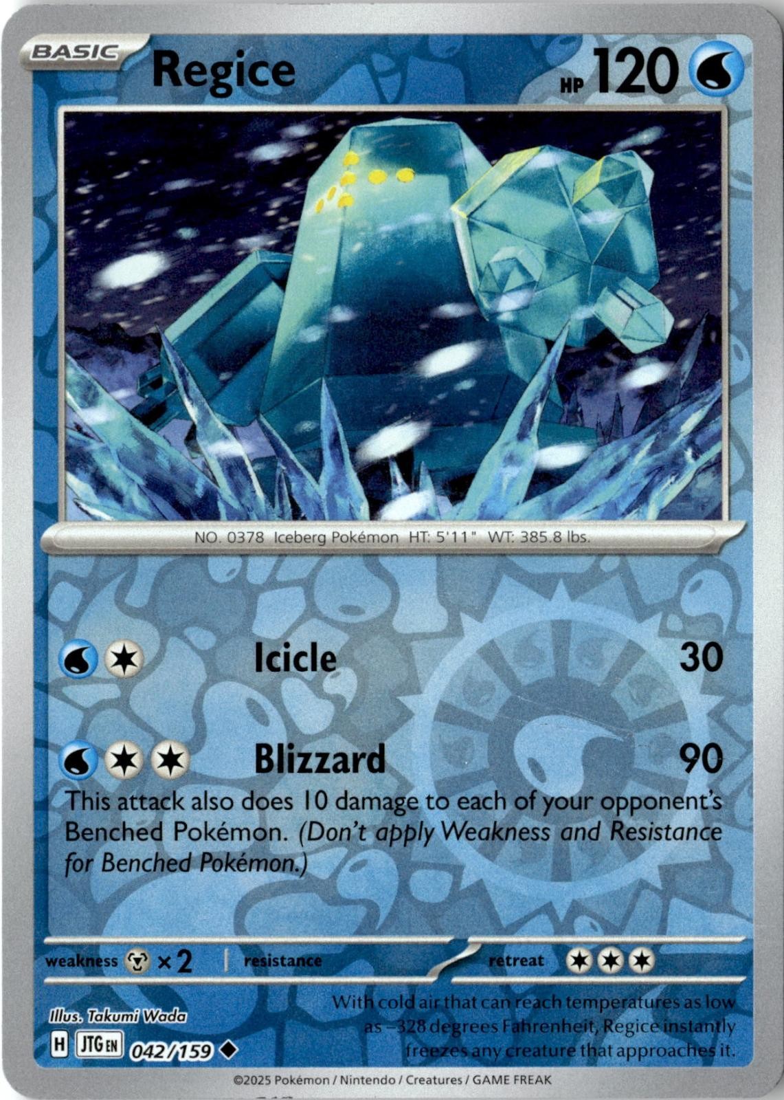 2025 POKEMON REGICE 042/159 UNCOMMON JOURNEY TOGETHER REVERSE HOLO NEAR MINT