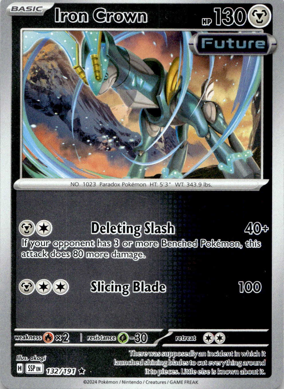 Iron Crown 132/191 Rare Surging Sparks Pokemon Reverse Holo Near Mint