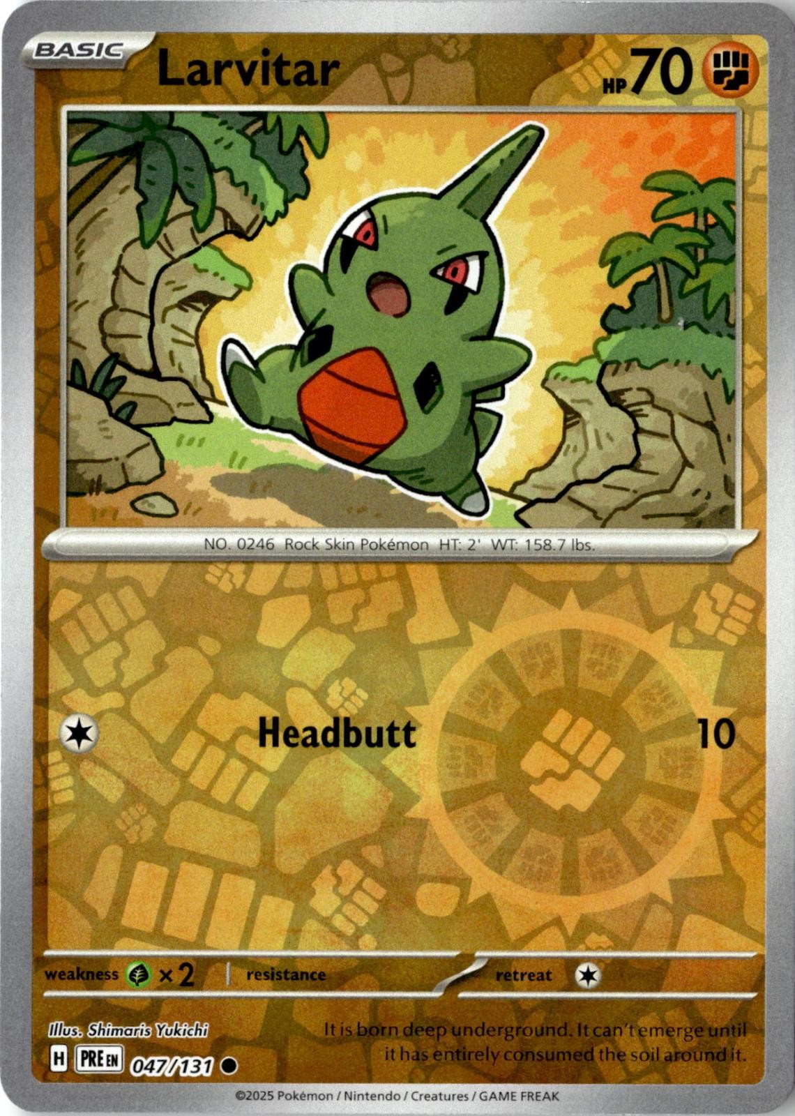 2025 POKEMON LARVITAR 047/131 COMMON PRISMATIC EVOLUTIONS REVERSE HOLO NEAR MINT