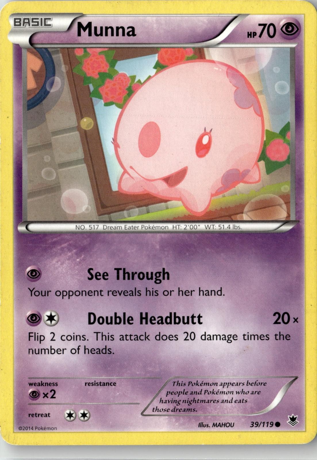 2014 POKEMON MUNNA 39/119 COMMON PHANTOM FORCES NEAR MINT