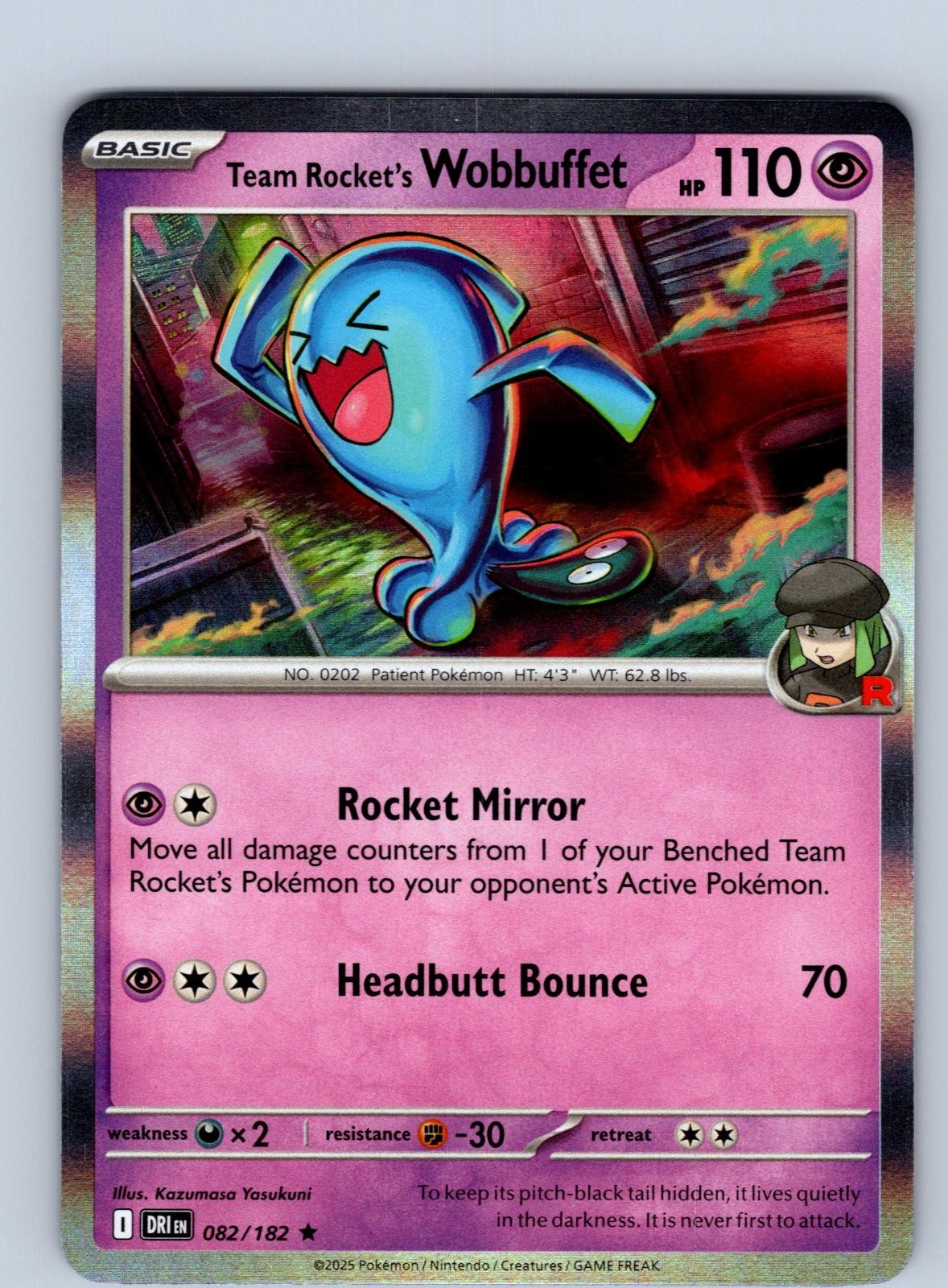 Team Rocket's Wobbuffet 082/182 Rare Destined Rivals Pokemon Holo Near Mint