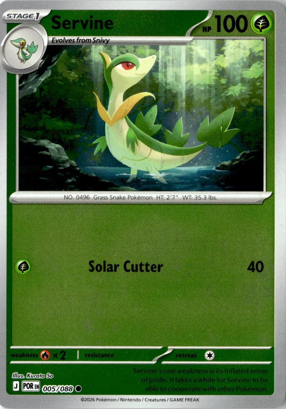 2026 POKEMON SERVINE 005/088 COMMON PERFECT ORDER REVERSE HOLO NEAR MINT