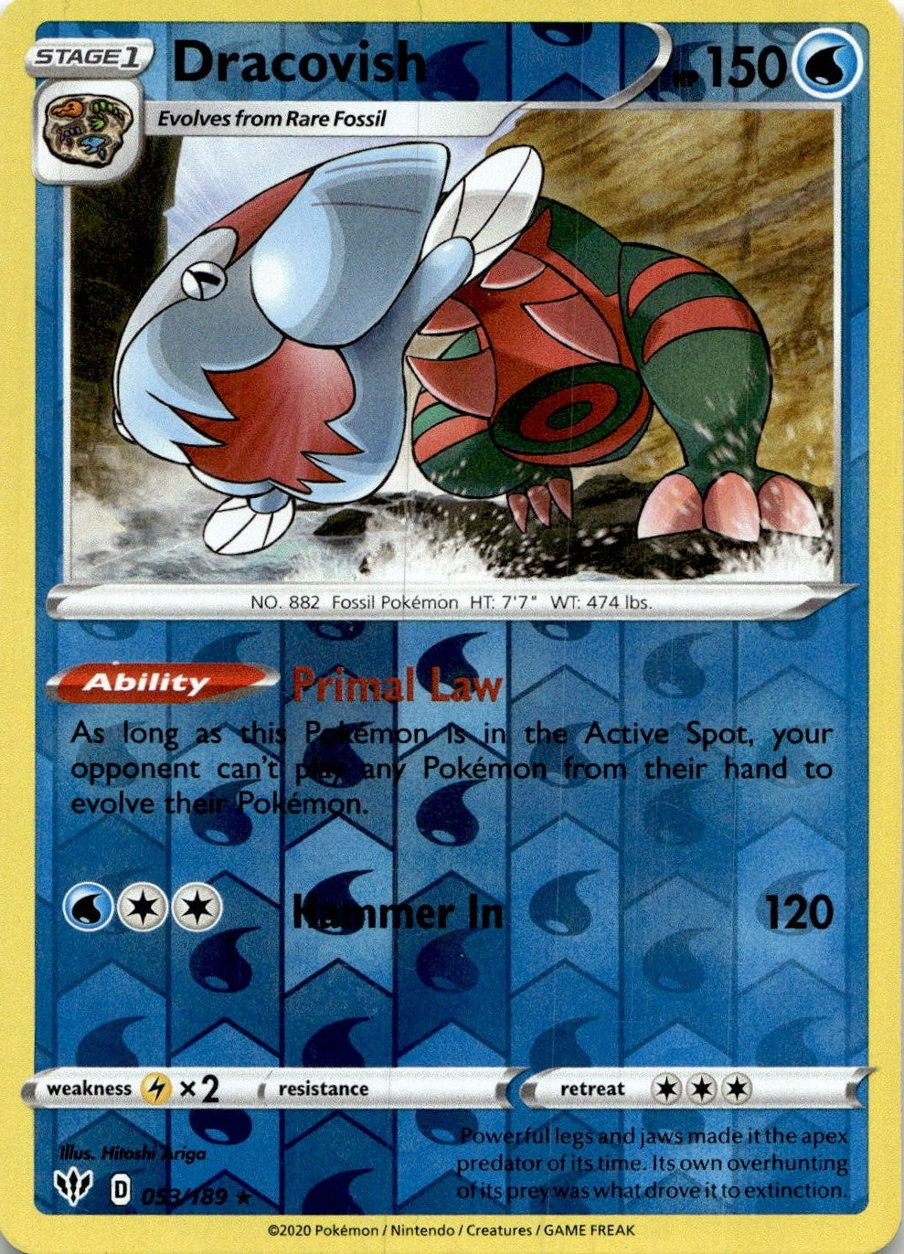 Dracovish 053/189 Rare Darkness Ablaze Pokemon Reverse Holo Lightly Played