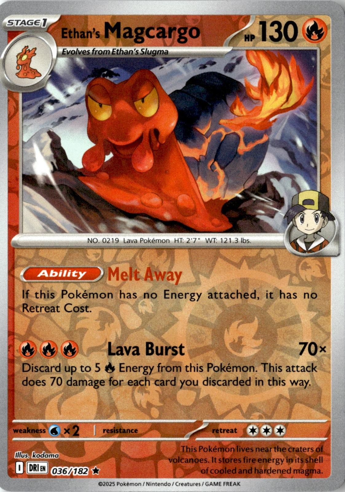 2022 POKEMON ETHAN'S MAGCARGO 036/182 RARE PRIZE PACK SERIES CARDS NEAR MINT