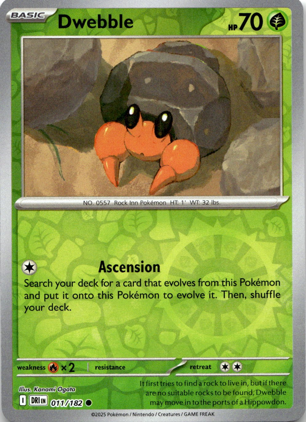 Dwebble 011/182 Common Destined Rivals Pokemon Reverse Holo Near Mint